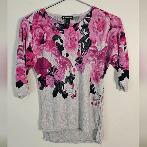 INC Sweater Womens 3/4 Sleeve Tunic Lightweight Pink Floral Knit Size XS - Picture 1 of 4